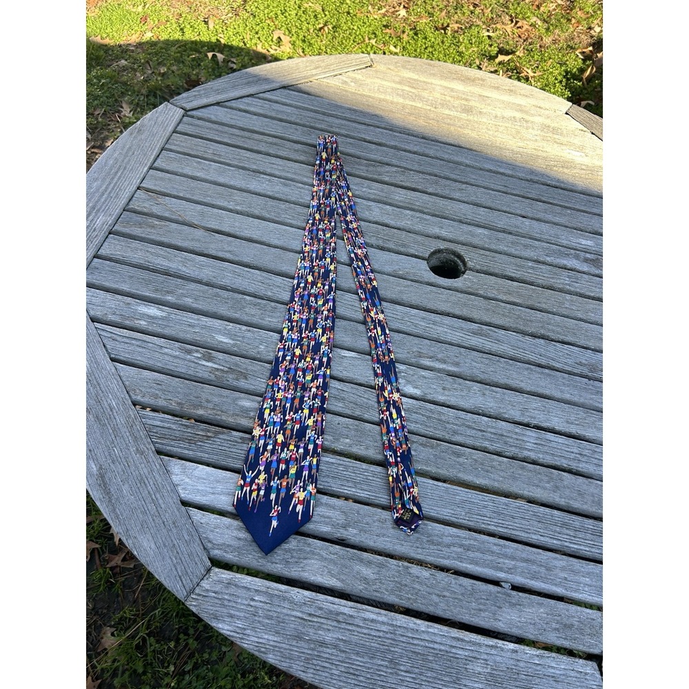 Alynn Neckwear Tie Mens Blue 100% Silk Marathon Runner Sports Made‎ USA Necktie